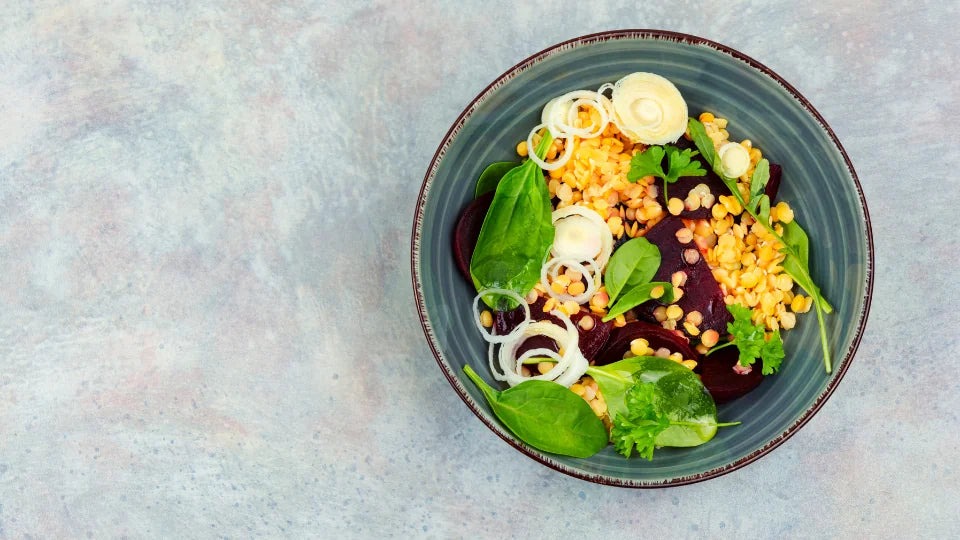 Roasted Beet And Lentil GLOW Bowl With Avocado Cilantro Sauce