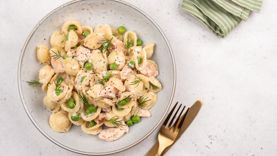 Creamy Butternut Squash Spaghetti With Chicken And Green Peas